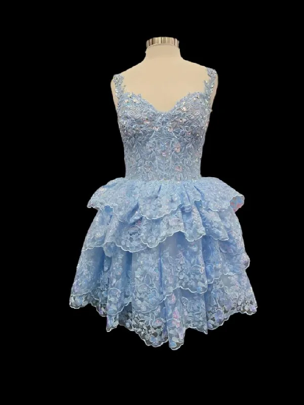 Jovani 37080 Size 10 Light Blue Short Lace Ruffle Homecoming Dress Sequin Corset Cocktail Gown Layer Skirt Jovani 37080 Size 10 Light Blue Short Lace Ruffle Homecoming Dress Sequin Corset Cocktail Gown Layer Skirt