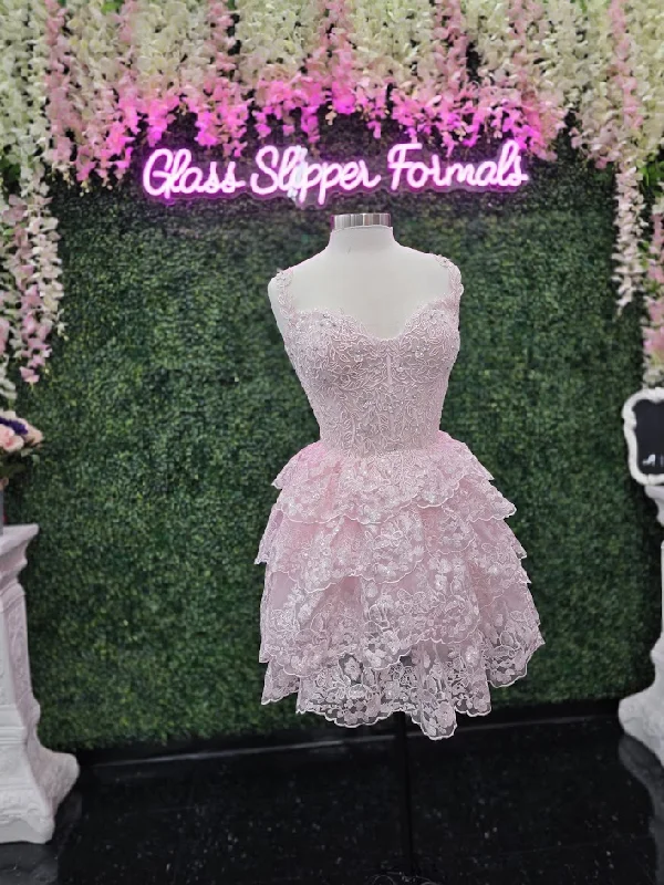 Jovani 37080 Size 14 Pink Short Lace Ruffle Homecoming Dress Sequin Corset Cocktail Gown Layer Skirt Jovani 37080 Size 14 Pink Short Lace Ruffle Homecoming Dress Sequin Corset Cocktail Gown Layer Skirt