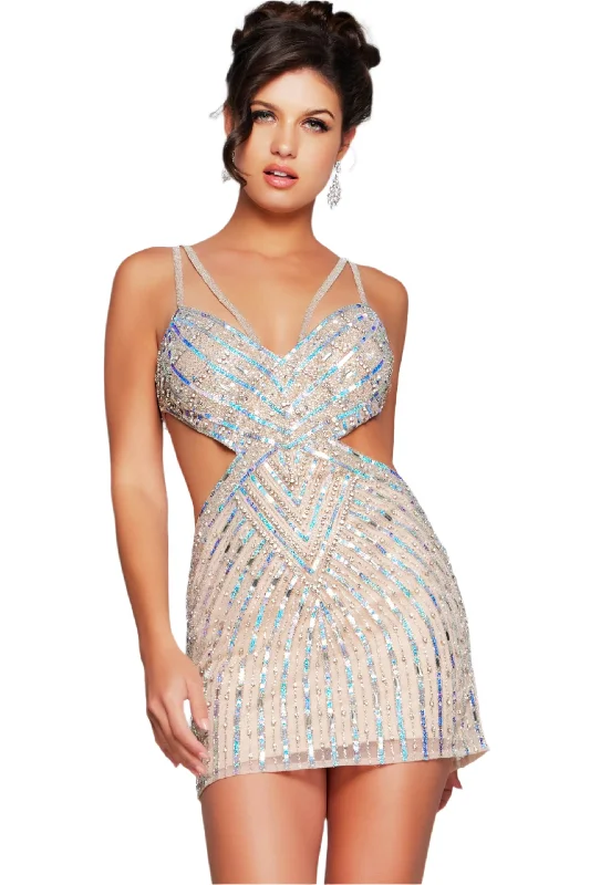 Jovani 400610 Size 00 Nude Short Cut Out Homecoming Dress Cocktail Beaded Sequin Formal Gown Jovani 400610 Size 00 Nude Short Cut Out Homecoming Dress Cocktail Beaded Sequin Formal Gown