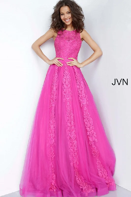 Jovani 59046 Fuchsia Prom Dress Size 12 Sheer Tulle Lace High Neck Ballgown Formal Gown Jovani 59046 Fuchsia Prom Dress Size 12 Sheer Tulle Lace High Neck Ballgown Formal Gown