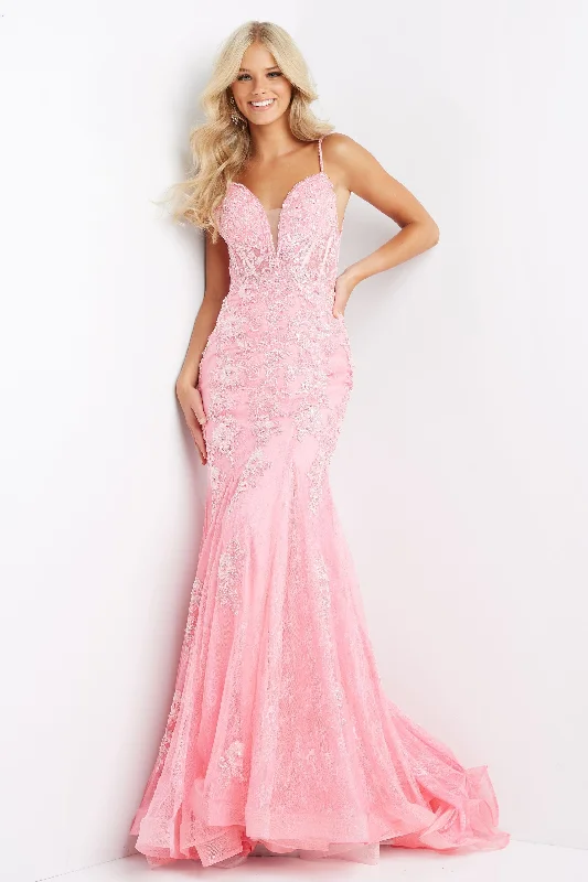 Jovani JVN06475 Size 6, 12 Long Fitted Lace Mermaid Prom Dress Sheer Corset Backless Gown Jovani JVN06475 Size 6, 12 Long Fitted Lace Mermaid Prom Dress Sheer Corset Backless Gown