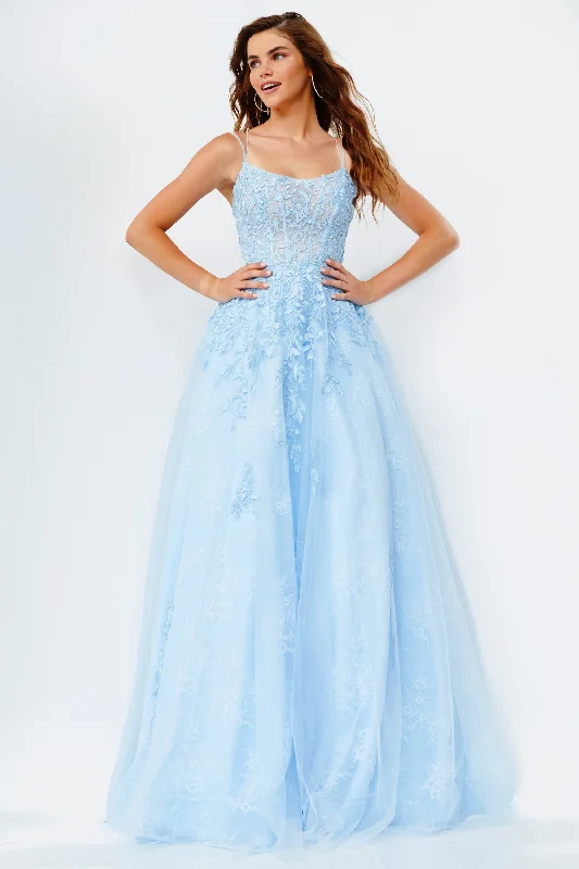Jovani JVN06644 Size 00 Blue Long Lace Ball Gown Prom Dress Corset Sheer Pageant Gown Jovani JVN06644 Size 00 Blue Long Lace Ball Gown Prom Dress Corset Sheer Pageant Gown
