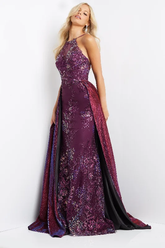Jovani JVN07379 Purple Prom Dress Size 12 Long fitted Pageant Gown Overskirt Shimmer Sequin Lace Gown Jovani JVN07379 Purple Prom Dress Size 12 Long fitted Pageant Gown Overskirt Shimmer Sequin Lace Gown