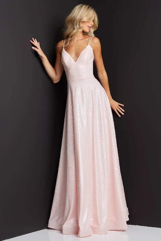 Jovani JVN08490 A Line Prom Dress Size 00 pink with Shimmer V Neckline Open Corset Back JVN 08490 Jovani JVN08490 A Line Prom Dress Size 00 pink with Shimmer V Neckline Open Corset Back JVN 08490