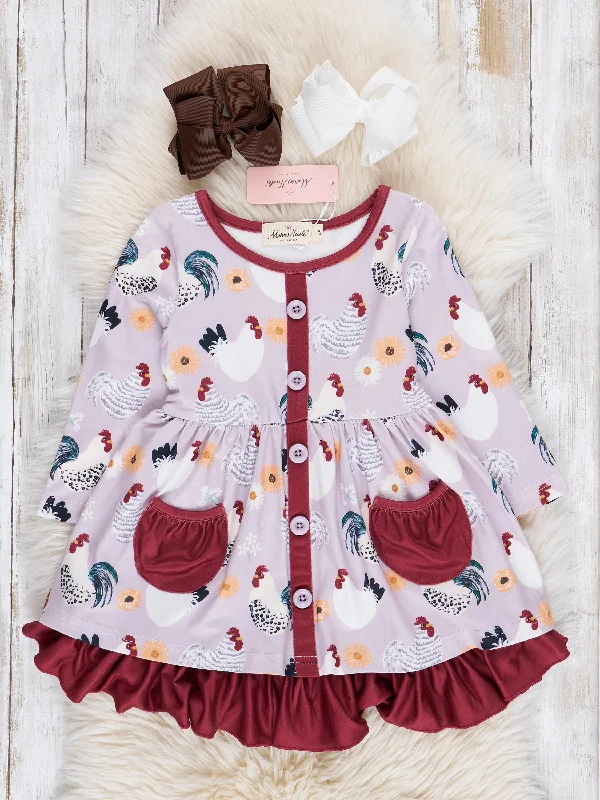 Lilac & Maroon Chicken Tiered Ruffle Dress