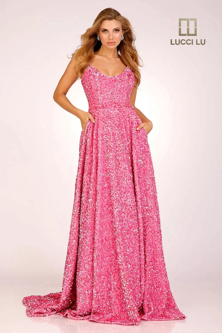 Lucci Lu 1273 Size 00 Hot Pink Long A Line Velvet Sequin Ball Gown Backless Prom Dress Corset V neck Corset Lucci Lu 1273 Size 00 Hot Pink Long A Line Velvet Sequin Ball Gown Backless Prom Dress Corset V neck Corset