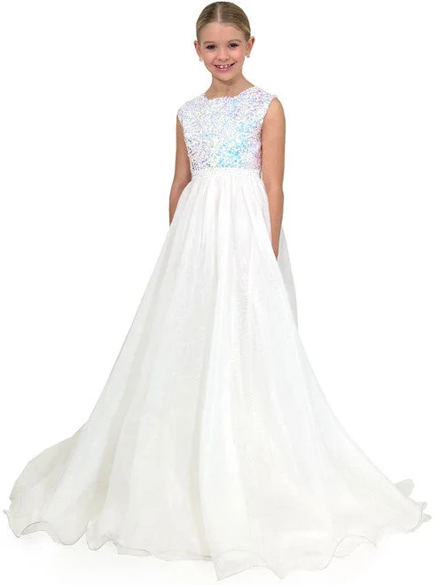 Marc Defang 5009 Size 10 White Kids Long Formal Dress A Line Sequin Girls Pageant Dress Chiffon Kids Marc Defang 5009 Size 10 White Kids Long Formal Dress A Line Sequin Girls Pageant Dress Chiffon Kids