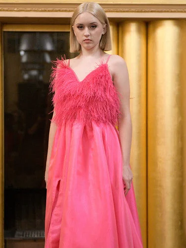 Marc Defang 8170 size 0 Hot Pink Ball gown Prom Dress Pageant feather top A line Slit Marc Defang 8170 size 0 Hot Pink Ball gown Prom Dress Pageant feather top A line Slit