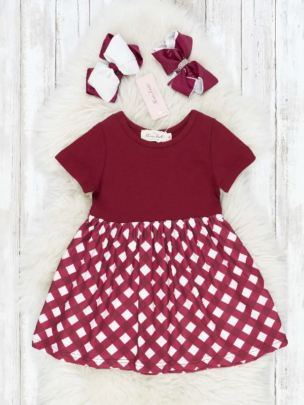 Maroon & White Gingham Dress