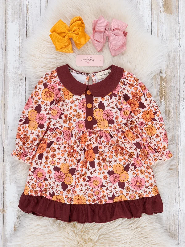Maroon Marigold Dreams Ruffle Dress