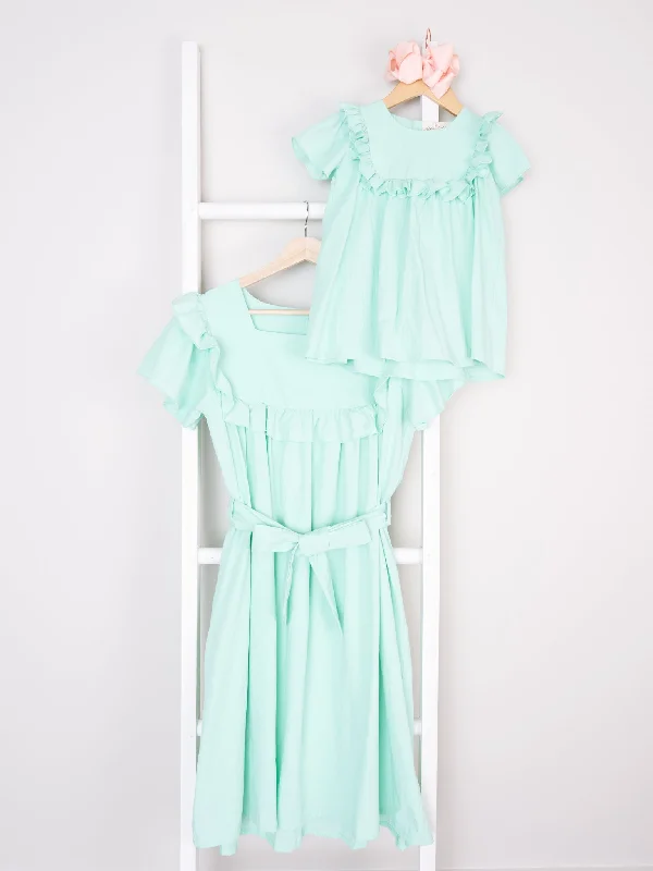 Mom & Me Mint Fluted Ruffle Dress