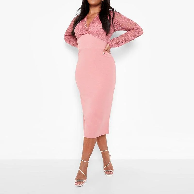 NiDELL . Amazon European and American Fashion plus Size Women Lace Stitching Sexy Elegant Plump Girls Slim Knit Dress NiDELL . Amazon European and American Fashion plus Size Women Lace Stitching Sexy Elegant Plump Girls Slim Knit Dress
