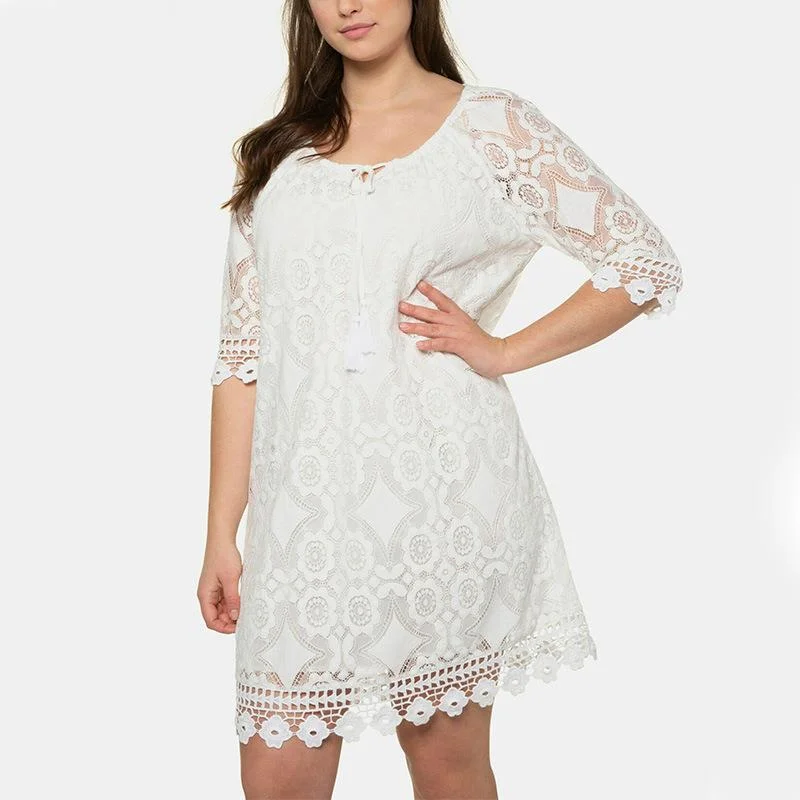 NiDELL . Amazon European and American Spring and Summer New Plump Girls Lace Large Size Women's Clothing Temperament Elegant Loose Slimming Dress NiDELL . Amazon European and American Spring and Summer New Plump Girls Lace Large Size Women's Clothing Temperament Elegant Loose Slimming Dress