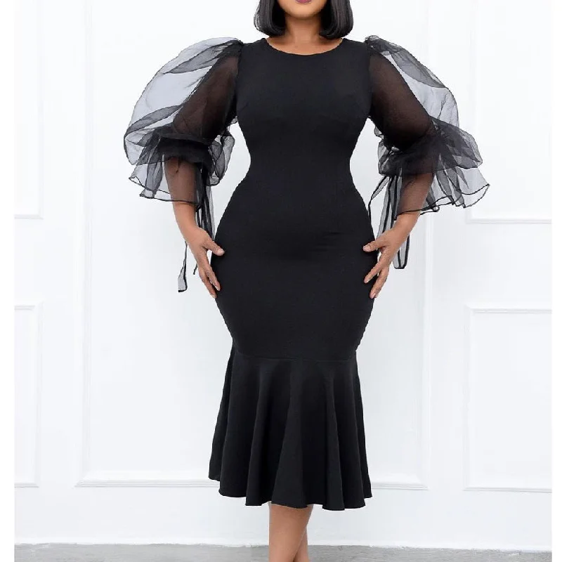 NiDELL D172 Amazon Independent Station Mesh Stitching Fishtail Dress European and American Fashion Large Size Sheath Cross-Border Dress NiDELL D172 Amazon Independent Station Mesh Stitching Fishtail Dress European and American Fashion Large Size Sheath Cross-Border Dress