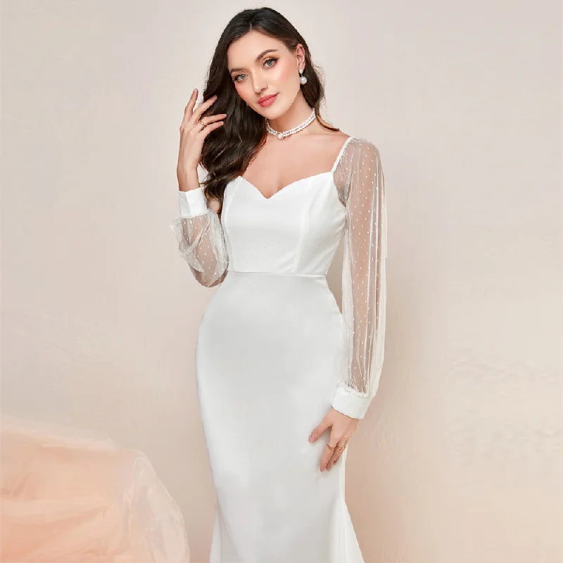 NiDELL LQ-220847 Fashion French Style . New European and American Elegant Mesh Stitching Sleeves Fishtail Dress Gift NiDELL LQ-220847 Fashion French Style . New European and American Elegant Mesh Stitching Sleeves Fishtail Dress Gift