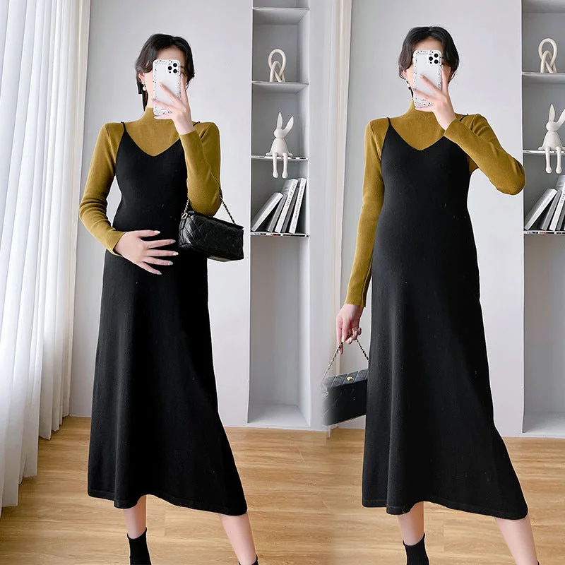 NiDELL Pregnant Women's Clothing Autumn and Winter . New Korean Style Fashion Two-Piece Suit Pregnant Women's Dress Slimming Pregnant Women's Suit