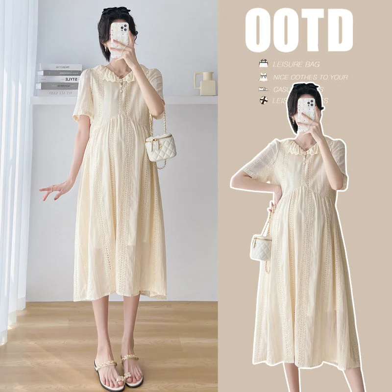 NiDELL Real Shot Spot New Pregnant Women's Doll Collar Lace Hollow Loose Slimming Elegant Fashionable Mom Nursing Dress NiDELL Real Shot Spot New Pregnant Women's Doll Collar Lace Hollow Loose Slimming Elegant Fashionable Mom Nursing Dress