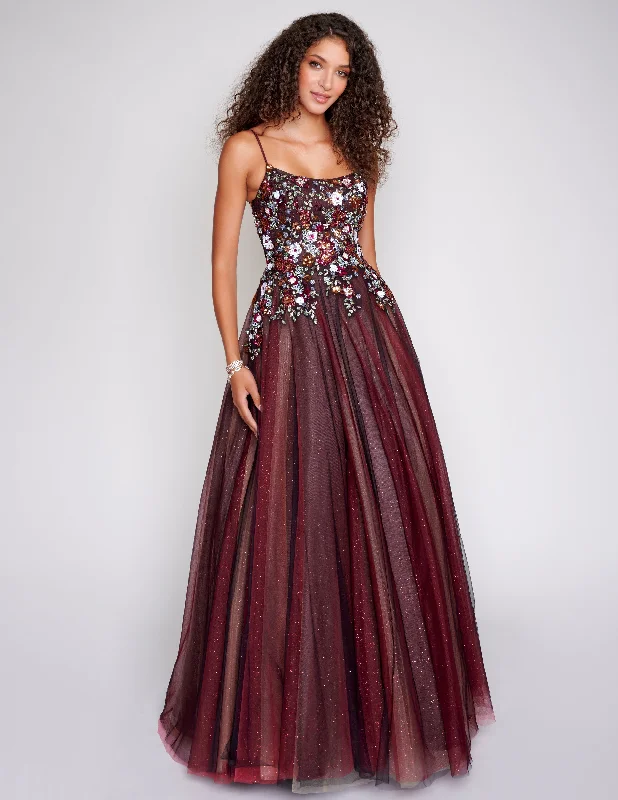 Nina Canacci 3206 Size 22 Black Red Multi A Line Shimmer Lace Prom Dress Tulle Ball Gown Scoop Neck Formal Nina Canacci 3206 Size 22 Black Red Multi A Line Shimmer Lace Prom Dress Tulle Ball Gown Scoop Neck Formal