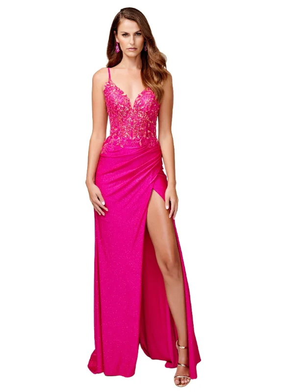 Nina Canacci 3260 Size 4 Fuchsia Sheer Sequin Lace Corset Prom Dress Slit Shimmer Formal Gown Nina Canacci 3260 Size 4 Fuchsia Sheer Sequin Lace Corset Prom Dress Slit Shimmer Formal Gown