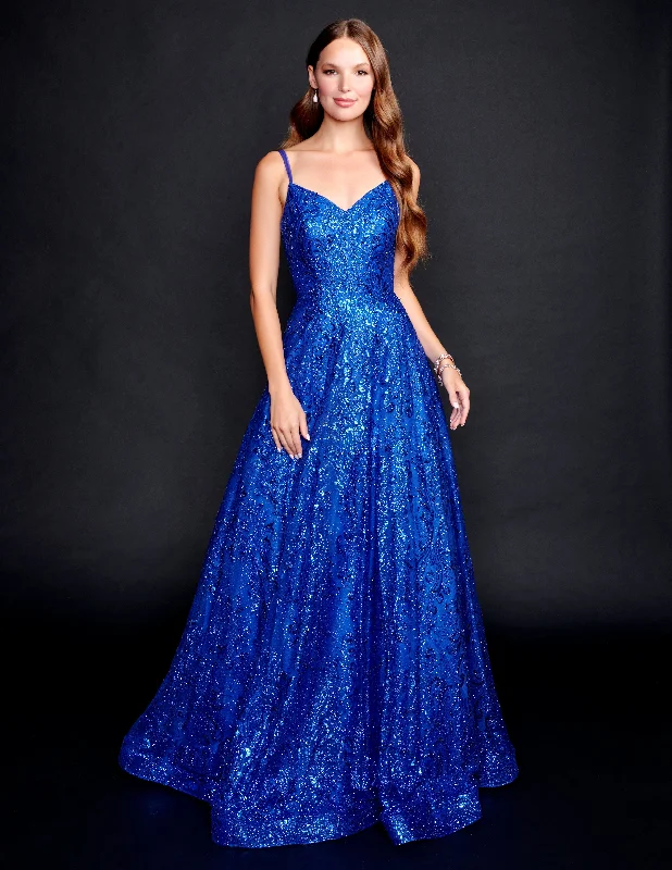 Nina Canacci 4304 Size 2 Royal Shimmer Prom Dress A Line V Neckline Open Back Evening Gown Nina Canacci 4304 Size 2 Royal Shimmer Prom Dress A Line V Neckline Open Back Evening Gown