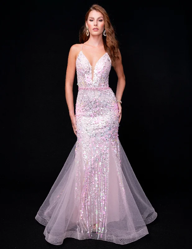 Nina Canacci 8232 Size 4 Pink Sheer Corset Sequin Mermaid Prom Dress Backless Formal Gown Nina Canacci 8232 Size 4 Pink Sheer Corset Sequin Mermaid Prom Dress Backless Formal Gown