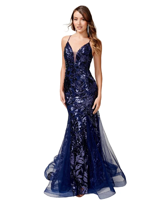 Nina Canacci 8236 Size 4 Navy Sequin Mermaid Prom Dress Backless Corset Formal Gown V Neck Nina Canacci 8236 Size 4 Navy Sequin Mermaid Prom Dress Backless Corset Formal Gown V Neck