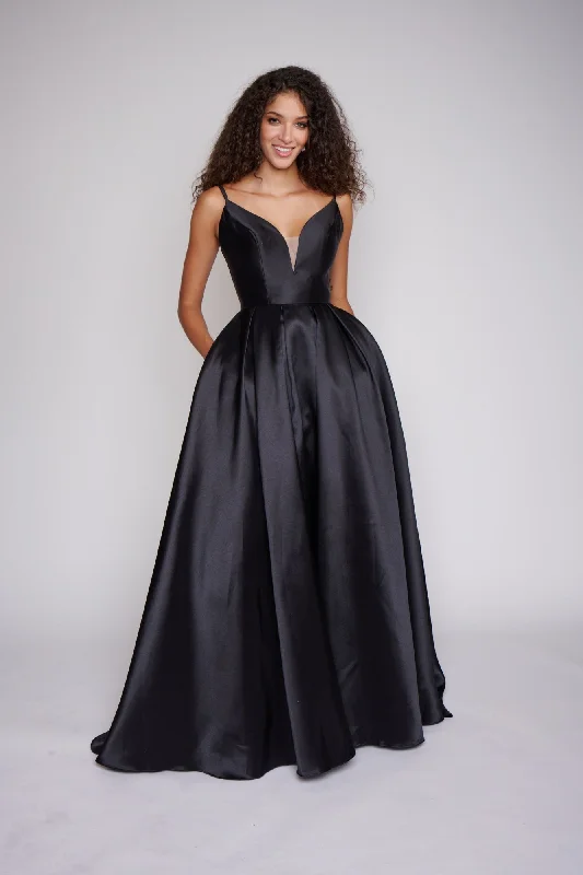 Nina Canacci B1900 Size 0 Black satin prom dress ballgown bow Formal Gown