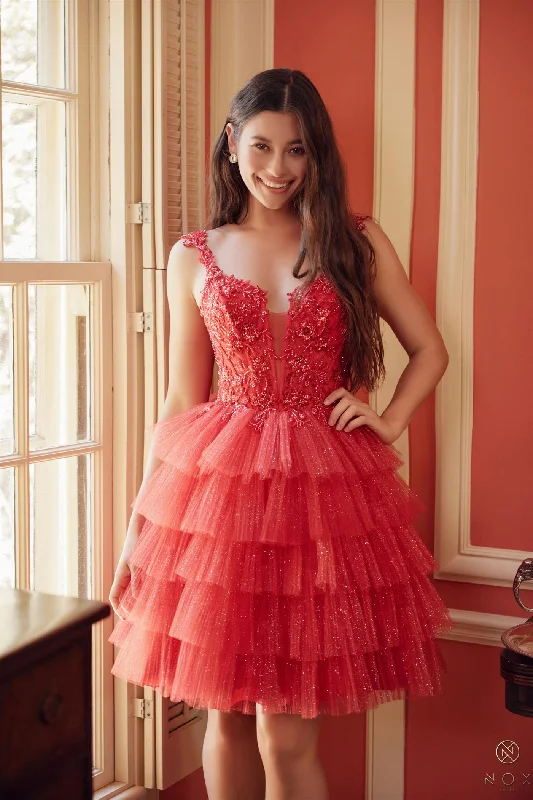 Nox Anabel E904 Size 8 Red Short sheer lace sequin Homecoming Dress Layer shimmer skirt Corset Gown Nox Anabel E904 Size 8 Red Short sheer lace sequin Homecoming Dress Layer shimmer skirt Corset Gown