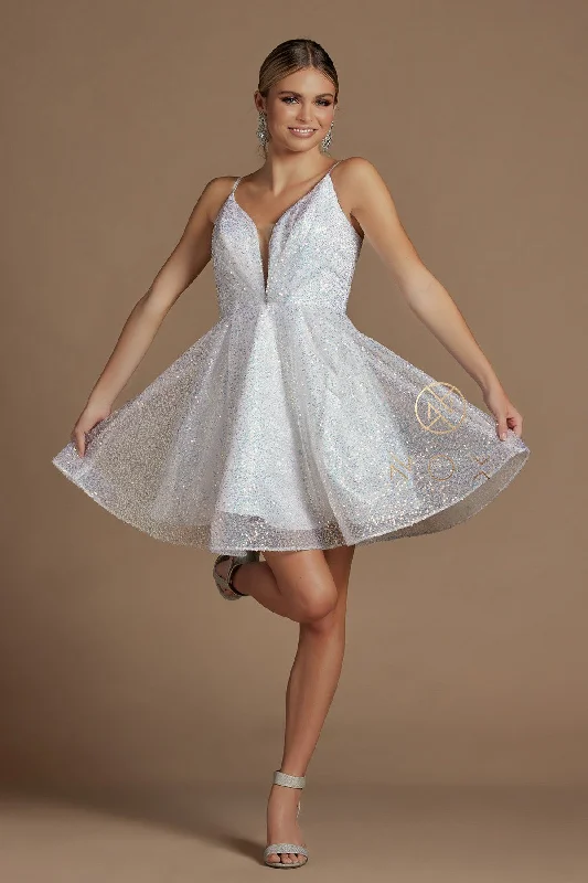 Nox Anabel R703 Size 12 Short Fit & Flare Sequin Formal Cocktails Dress V Neck Gown
