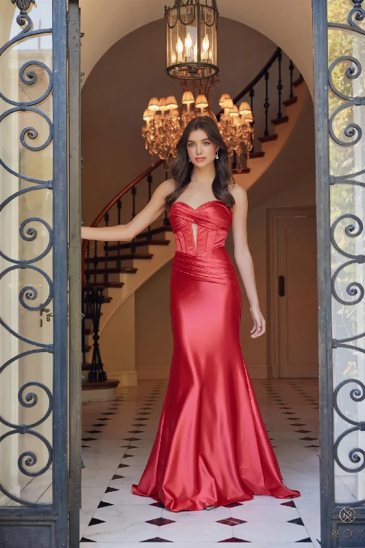 Nox Anabel T1500 Size 00 Red Long Formal Corset Dress Cut Out Strapless Prom Evening Gown Sweetheart