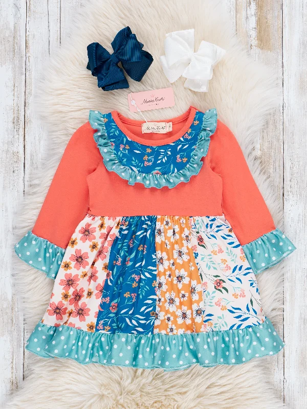 Orange & Blue Garden Ruffle Dress