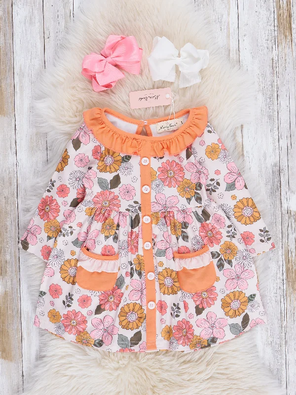 Orange Marigold Blooms Pocket Dress