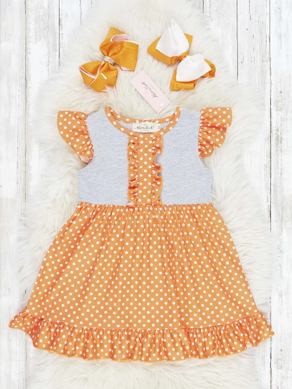 Orange & White Polka Dot Ruffle Dress