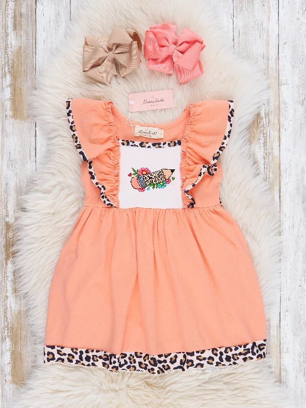Peach & Leopard Pencil Ruffle Dress
