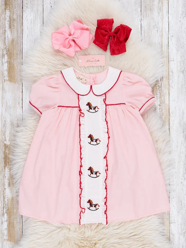 Pink Embroidered Rocking Horse Dress