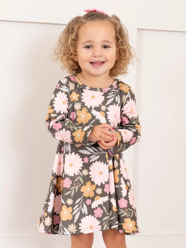 Pink & Green Autumn Blooms Swing Dress