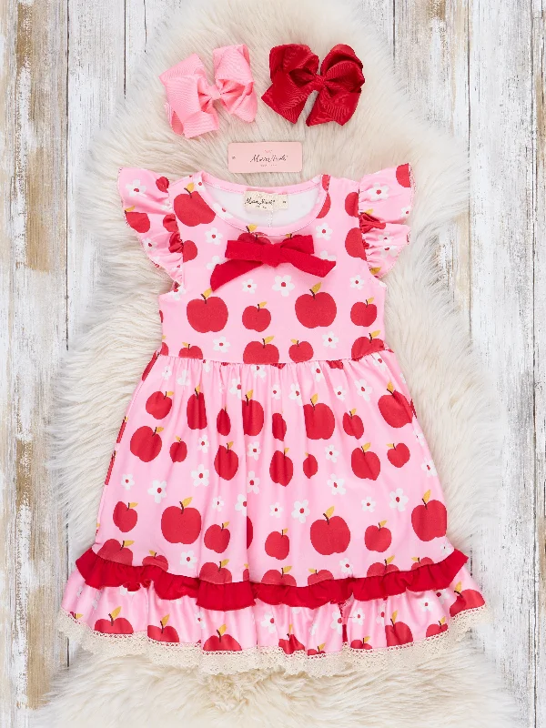 Pink & Red Apples Ruffle Dress