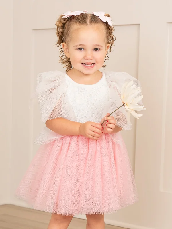 Pink & White Flutter Tulle Dress