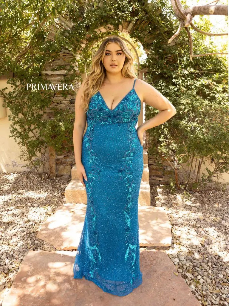 Primavera Couture 14005 Size 22 Peacock Long Beaded Sequin Fitted Plus Size Prom Dress Formal Gown Primavera Couture 14005 Size 22 Peacock Long Beaded Sequin Fitted Plus Size Prom Dress Formal Gown