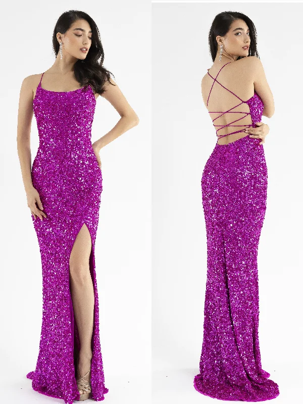 Primavera Couture 3290 Size 0 Fuchsia Prom Dress Sequins Long Fitted Tie Back Scoop Neckline Primavera Couture 3290 Size 0 Fuchsia Prom Dress Sequins Long Fitted Tie Back Scoop Neckline