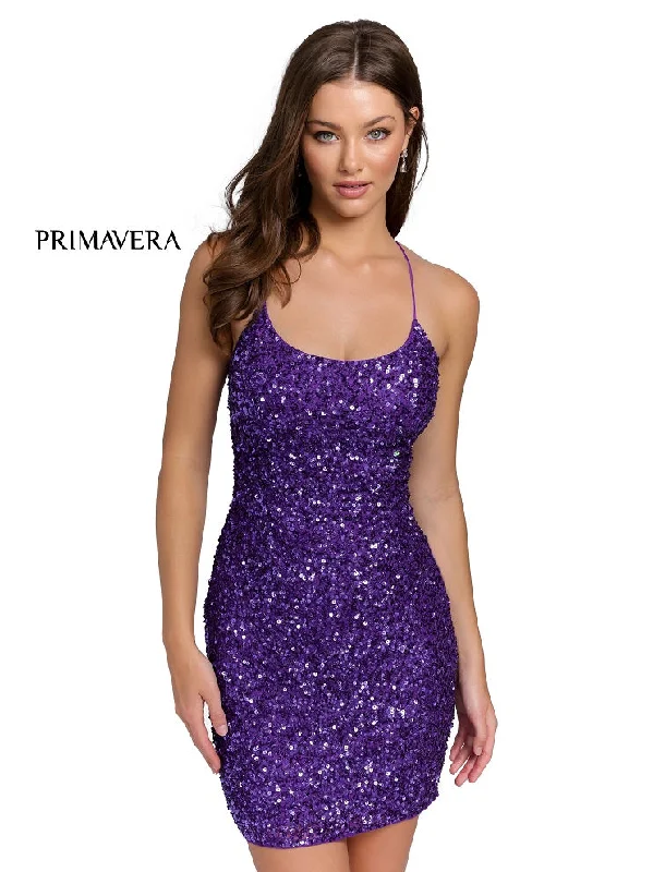Primavera Couture 3351 Size 10 Purple Cocktail Dress Short Fitted Sequin Backless Homecoming Dress Primavera Couture 3351 Size 10 Purple Cocktail Dress Short Fitted Sequin Backless Homecoming Dress