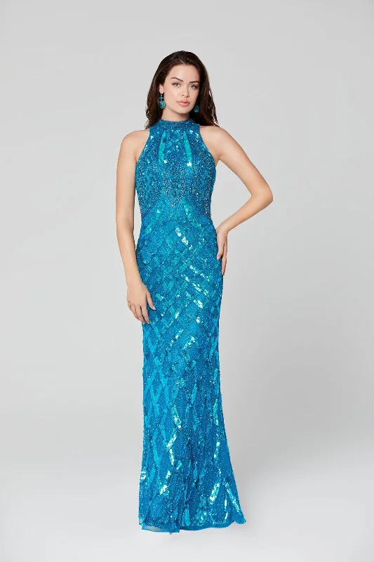 Primavera Couture 3442 Size 18 Peacock Beaded High Neckline Prom Dress Formal Evening Gown Primavera Couture 3442 Size 18 Peacock Beaded High Neckline Prom Dress Formal Evening Gown