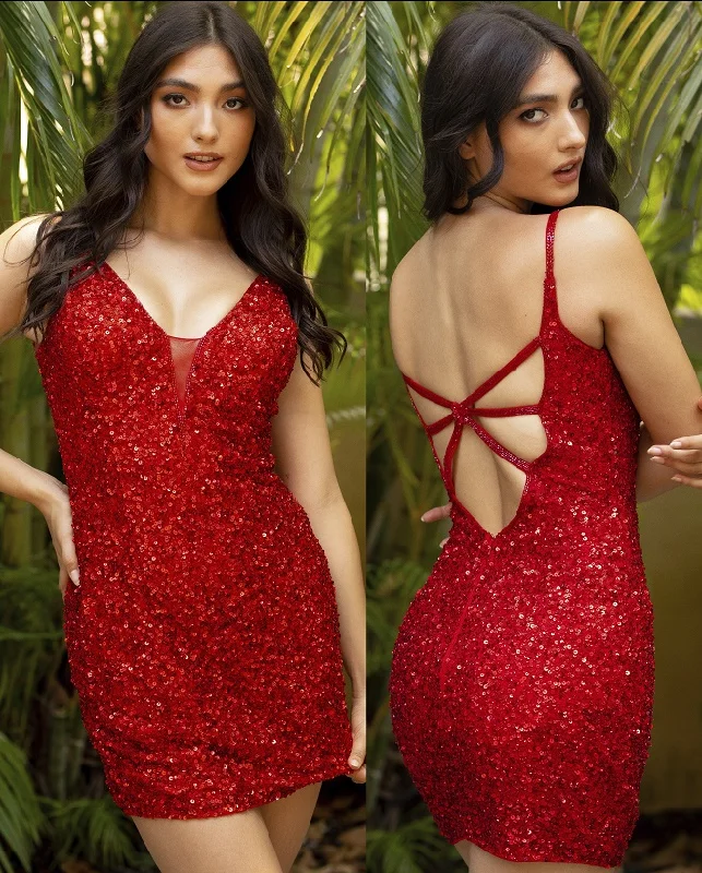 Primavera Couture 3572 Size 2, 14 Red Cocktail Dress Short Sequin Fitted Homecoming Dress
