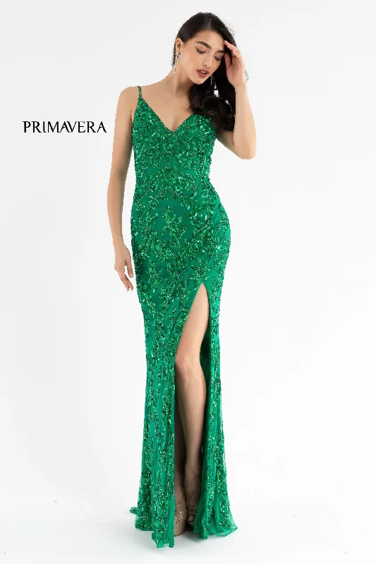 Primavera Couture 3754 Size 12 Emerald Prom Dress Sequins V Neckline Evening Gown Backless Slit Train Primavera Couture 3754 Size 12 Emerald Prom Dress Sequins V Neckline Evening Gown Backless Slit Train