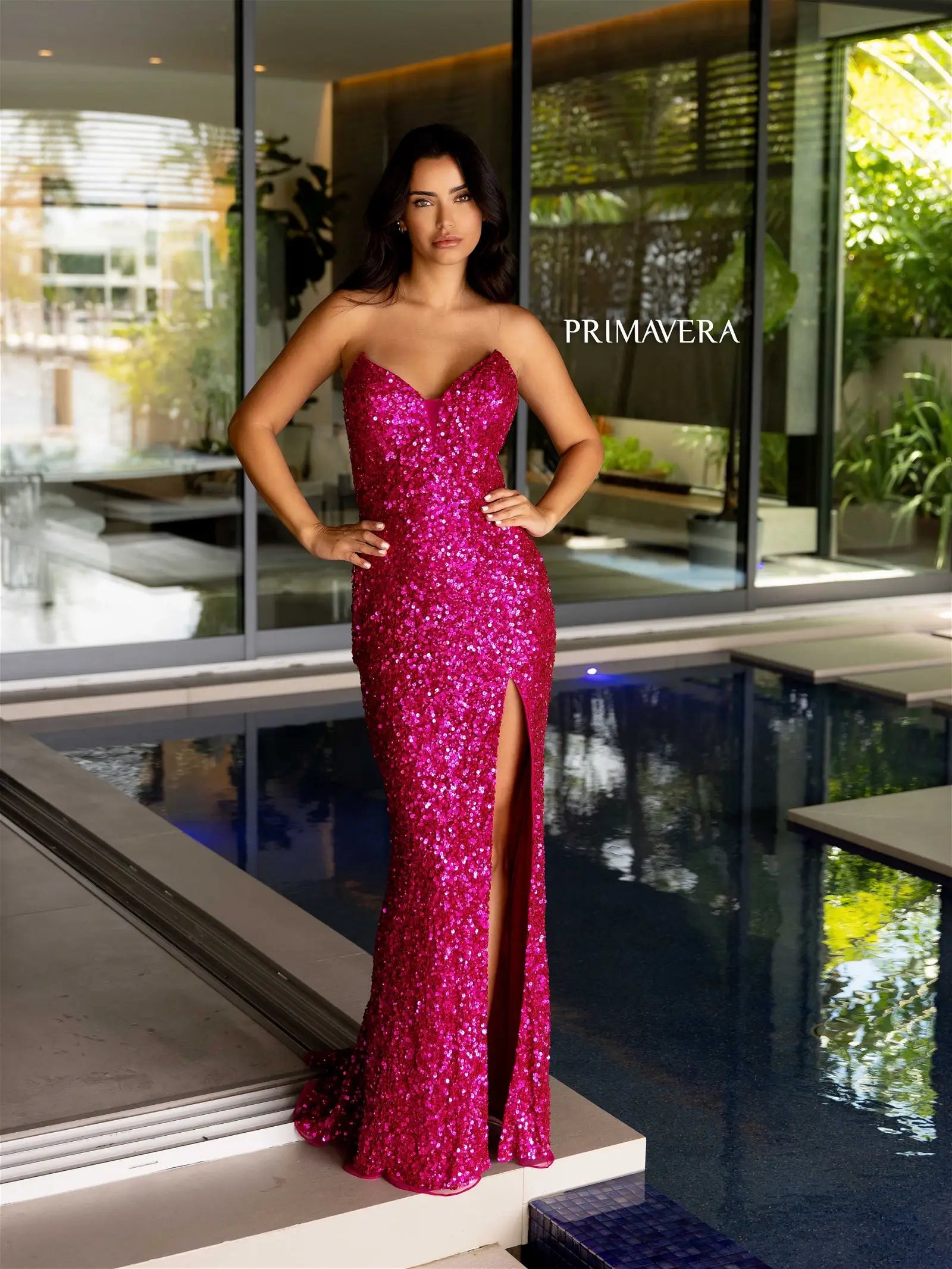 Primavera Couture 4192 Size 00,8,14 Fuchsia Sequin Strapless Prom Dress Peak Point Pageant Gown Slit Formal Primavera Couture 4192 Size 00,8,14 Fuchsia Sequin Strapless Prom Dress Peak Point Pageant Gown Slit Formal