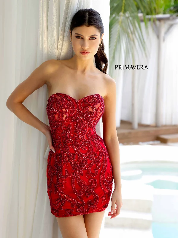 Primavera Couture 4227 Size 0 Red Strapless Neckline Cocktail Dress Beaded Design Sweetheart Neckline Primavera Couture 4227 Size 0 Red Strapless Neckline Cocktail Dress Beaded Design Sweetheart Neckline