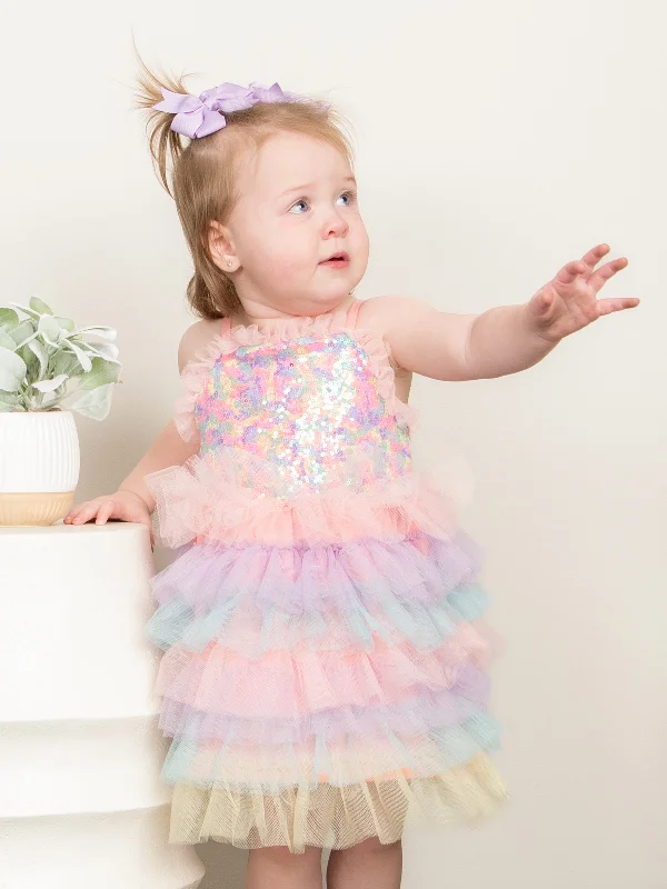 Restocked! Rainbow Sequin Tiered Tulle Ruffle Dress
