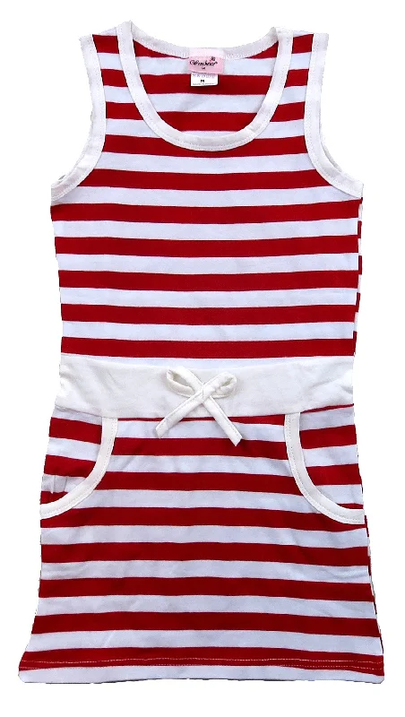 Red & White Striped Cotton Polo Dress