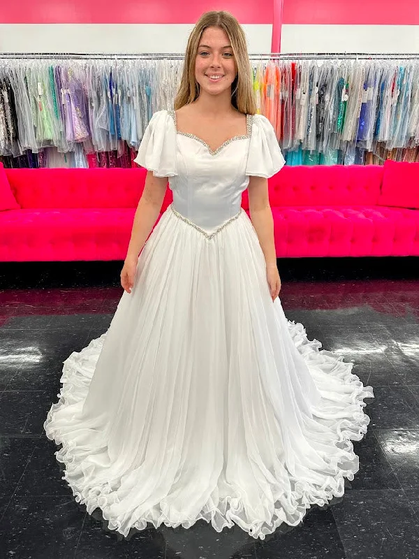 Samantha Blake 1126 Size 16 White Girls Pageant Dress Ruffle Cap Sleeve A Line Gown Satin Bodice Formal Samantha Blake 1126 Size 16 White Girls Pageant Dress Ruffle Cap Sleeve A Line Gown Satin Bodice Formal