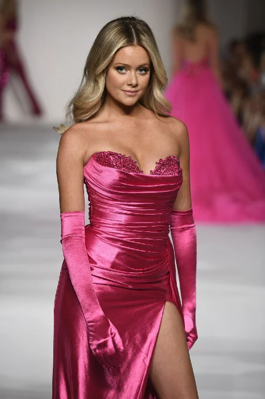 Sherri Hill 55230 Fuchsia Silky Strapless Diamante Detail Leg Split Mermaid Formal Dress Sherri Hill 55230 Fuchsia Silky Strapless Diamante Detail Leg Split Mermaid Formal Dress